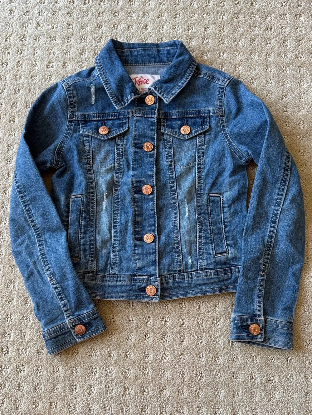 Justice Girls' Blue Denim Jacket - Classic Jean Coat, size 6/7